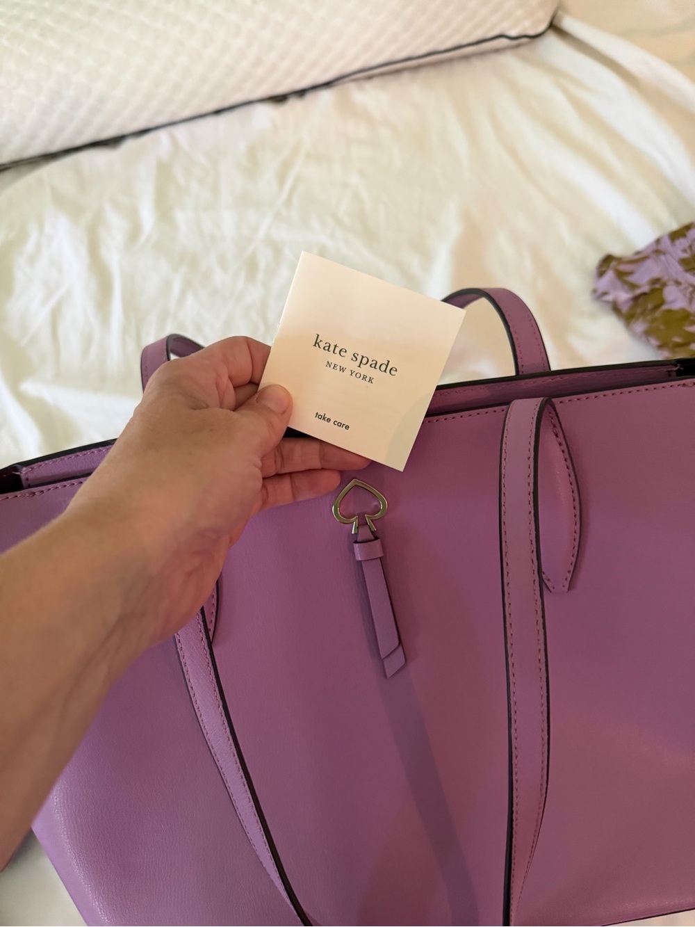 kate spade Lilac Leather Tote with Gold Spade Charm - Picture 3 of 3